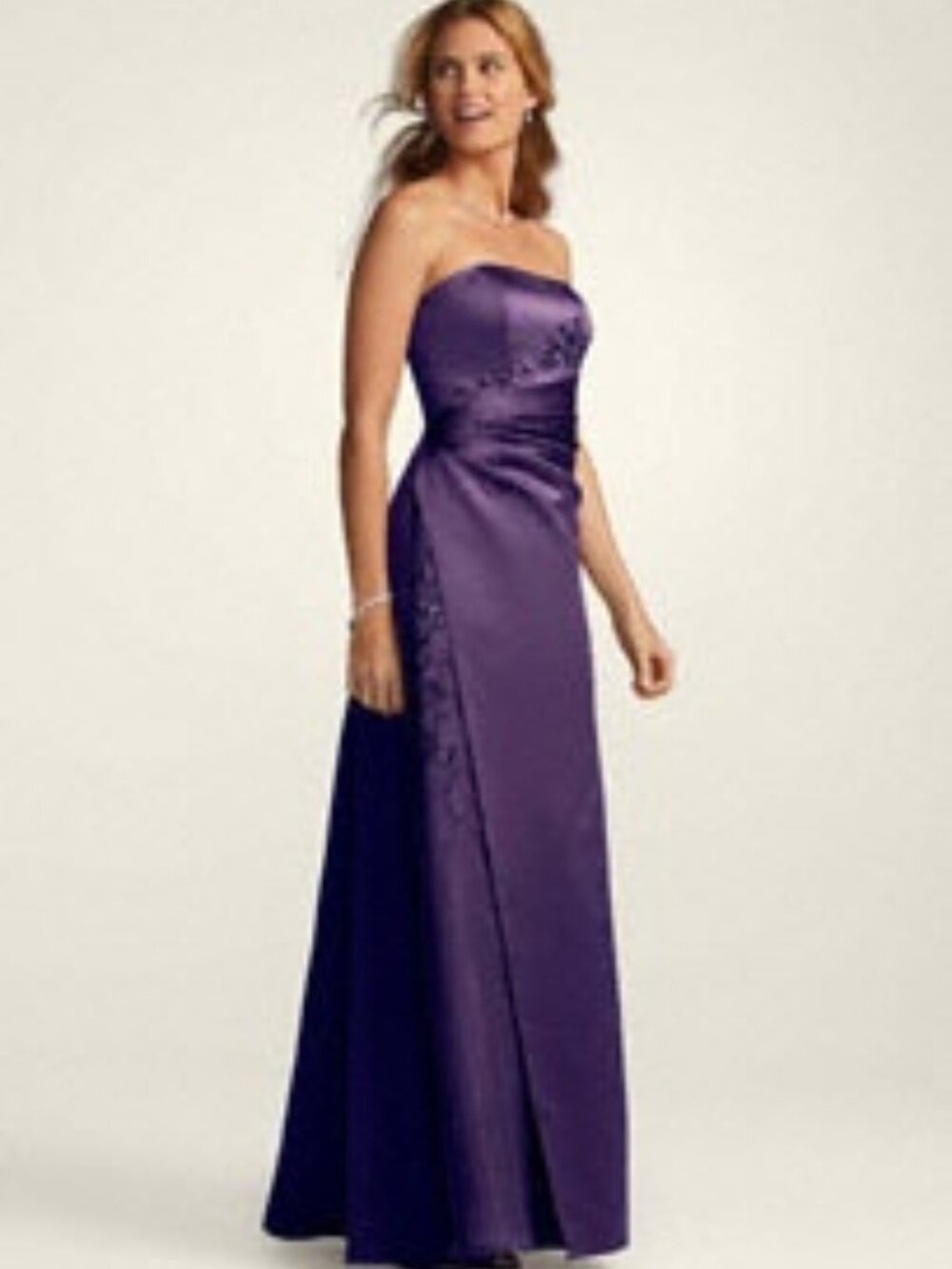 David's Bridal F12385 Satin and Organza Gown with Beaded Inset